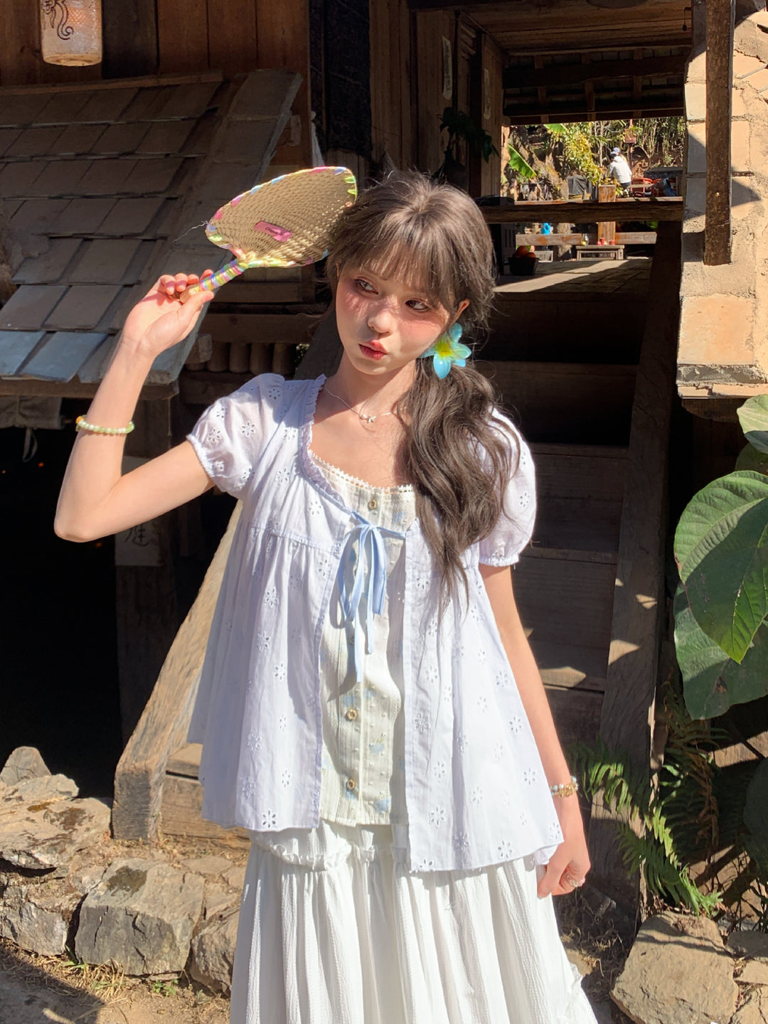 Floral Meadow Cotton Spliced Blouses-Tops-ntbhshop