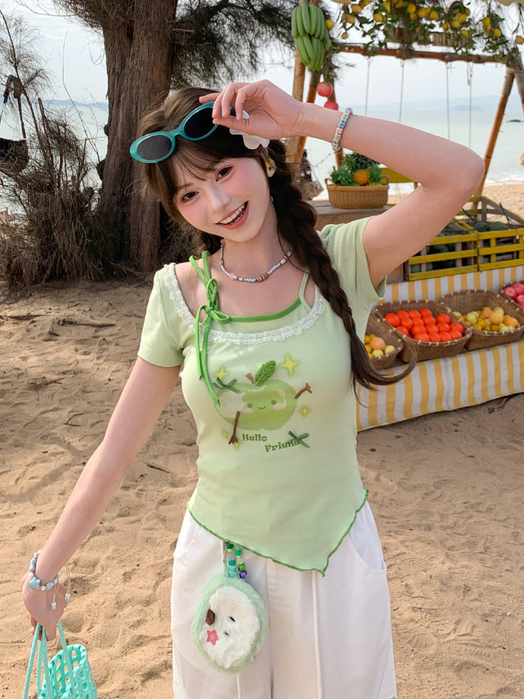 Green Apple Ribbon Crop Top-Tops-ntbhshop