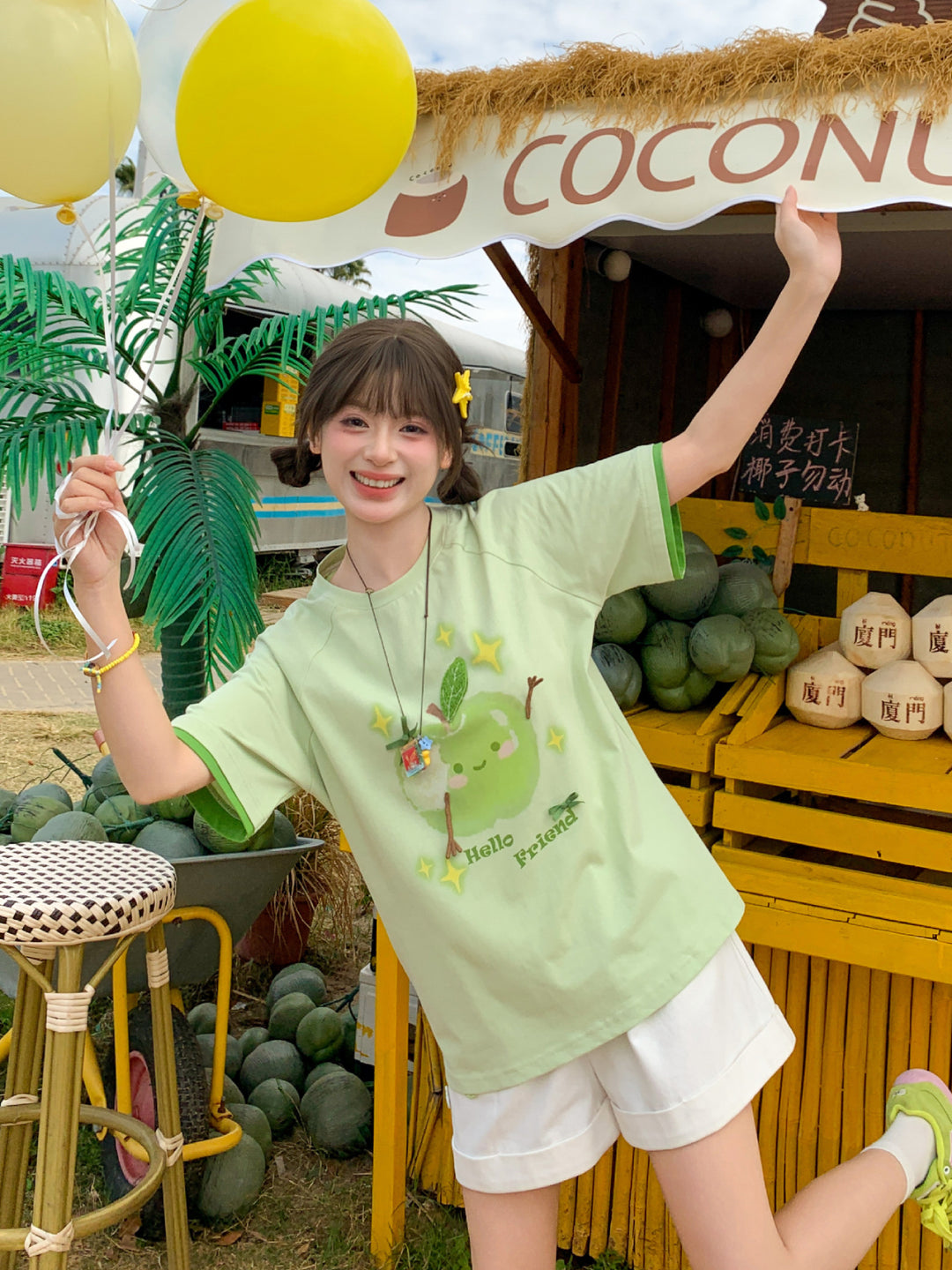 Green Apple Spark Trim Tee-Tops-ntbhshop