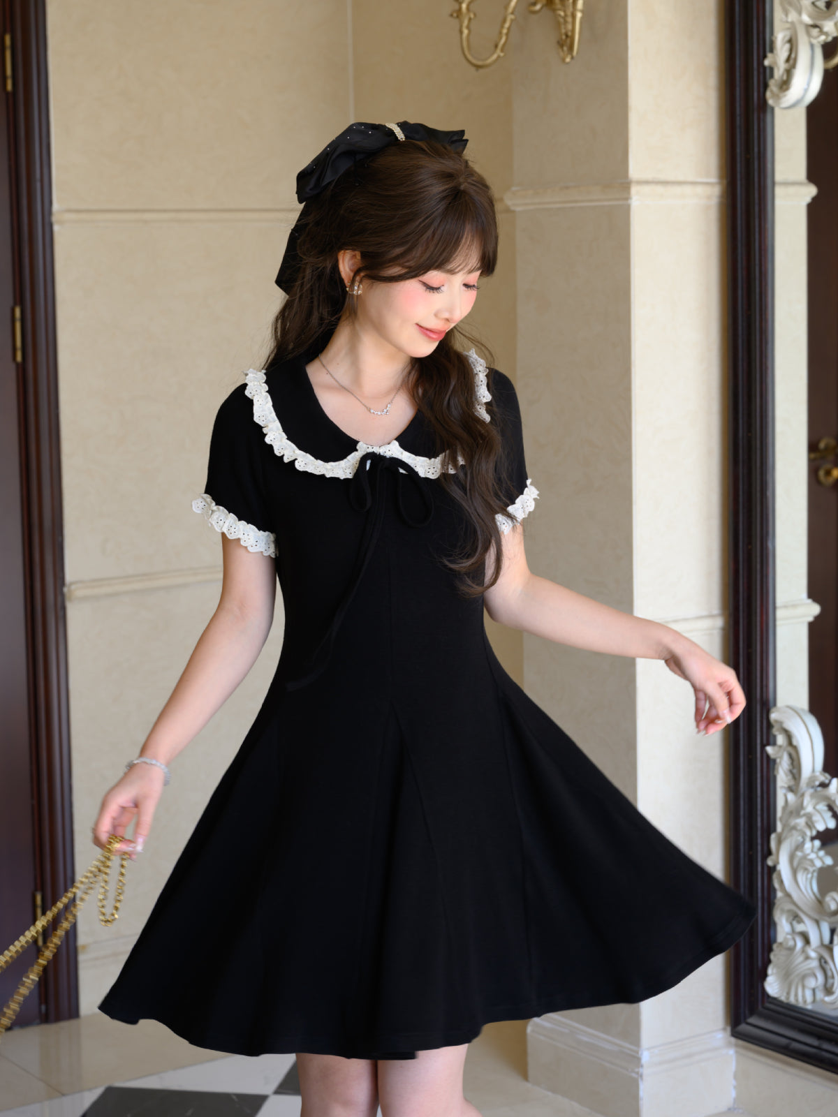 Midnight Lace Ribbon Dress-Dresses-ntbhshop