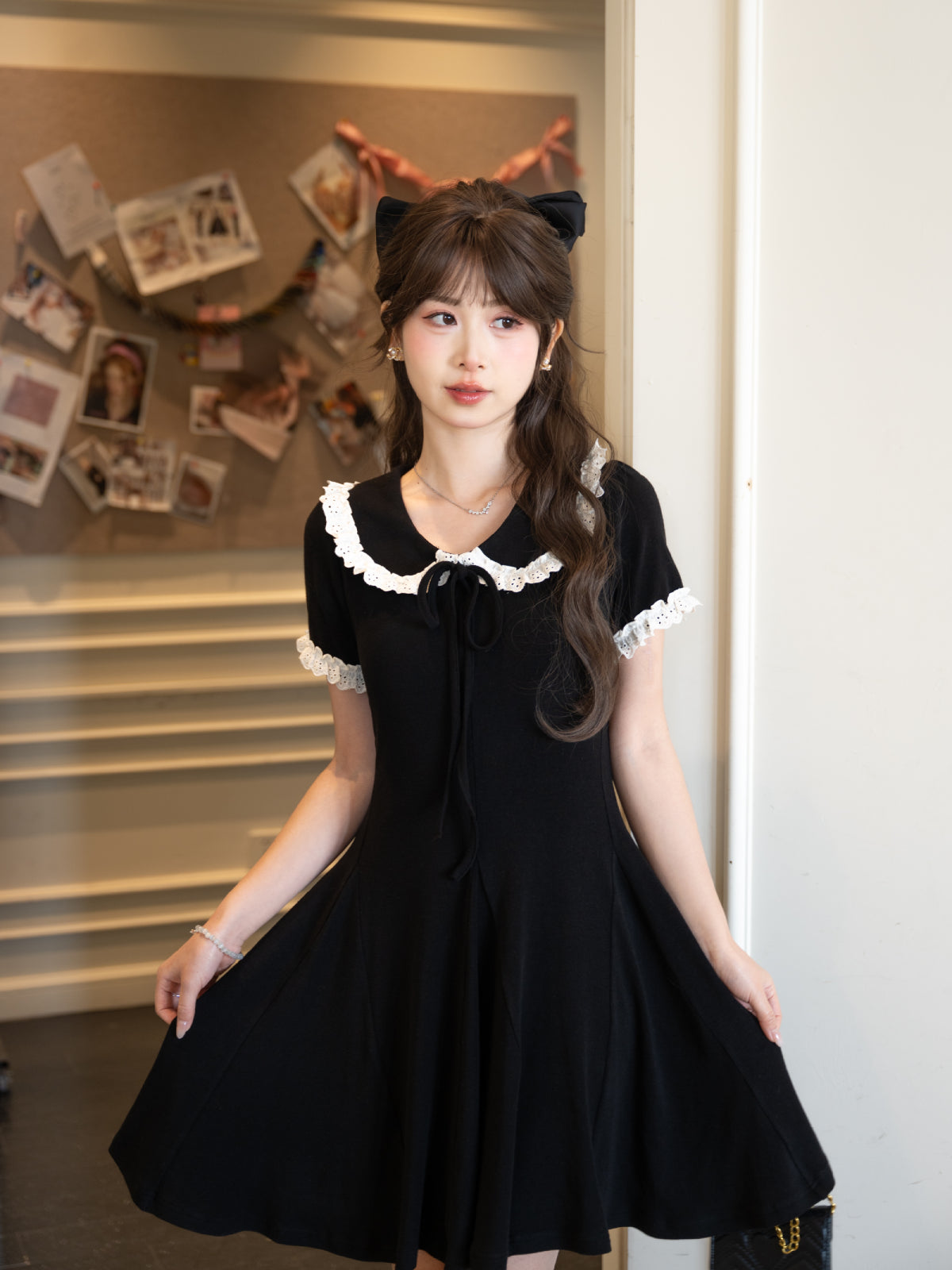 Midnight Lace Ribbon Dress-Dresses-ntbhshop