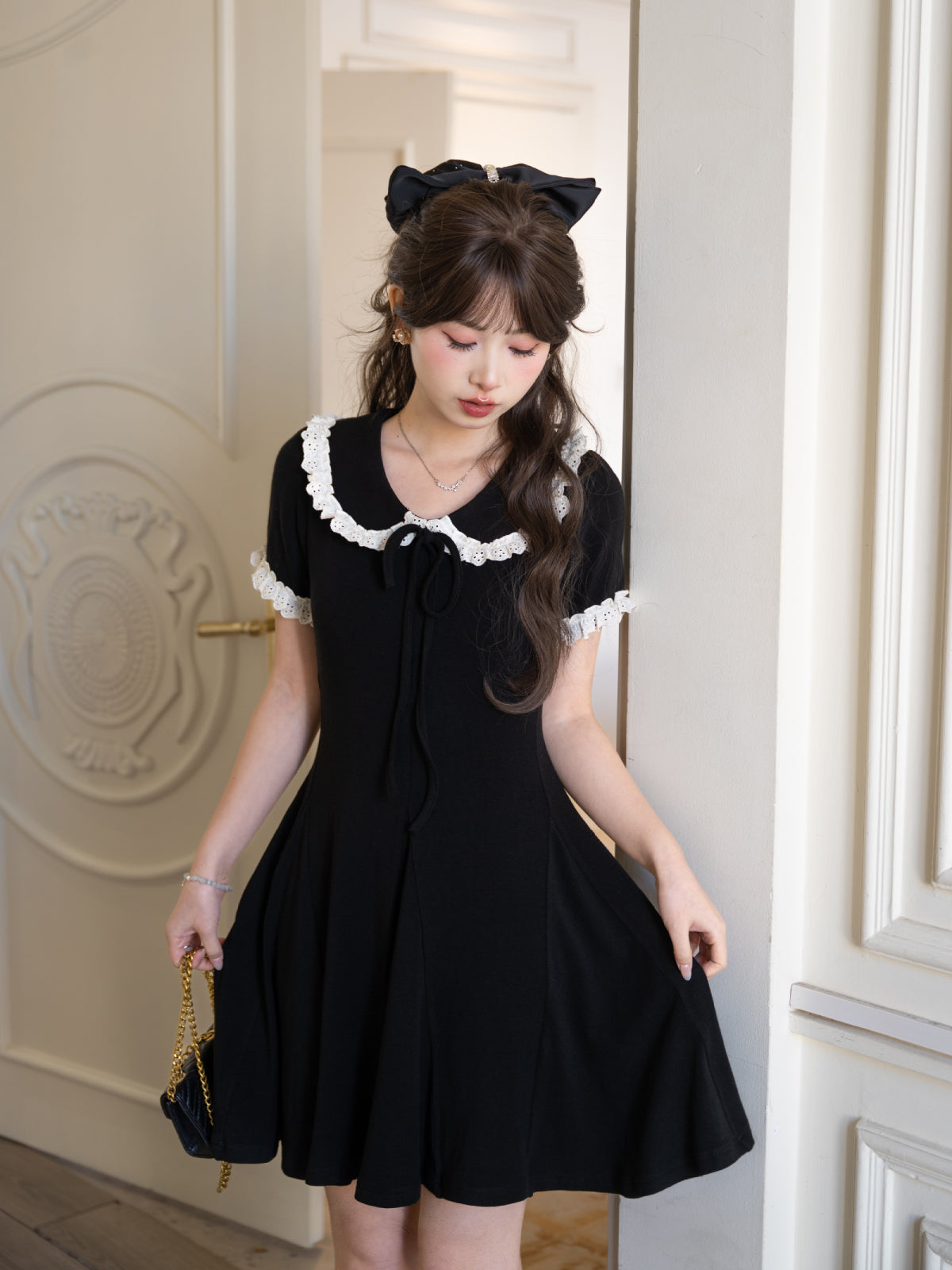Midnight Lace Ribbon Dress