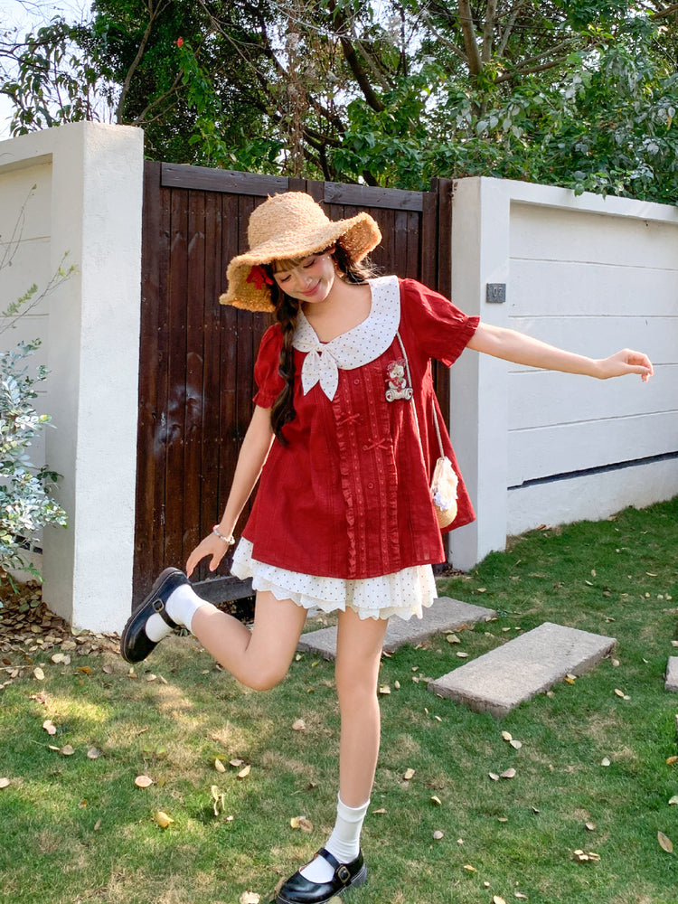 Cherry Dot Sailor Blouse-Tops-ntbhshop