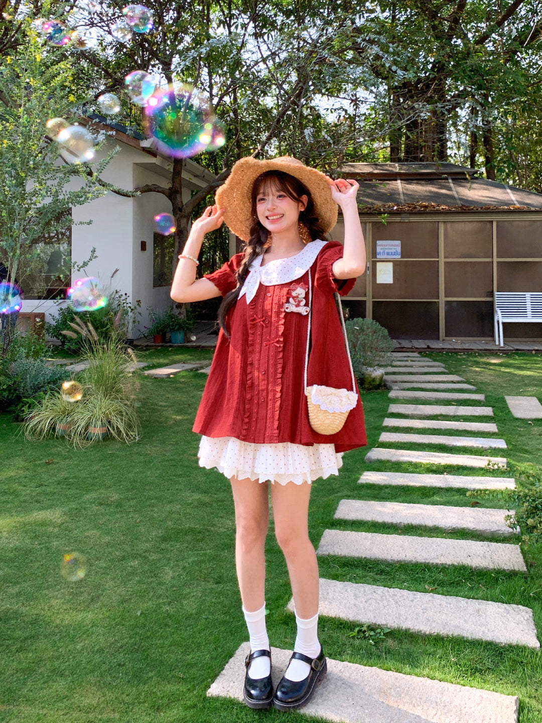 Cherry Dot Sailor Blouse-Tops-ntbhshop