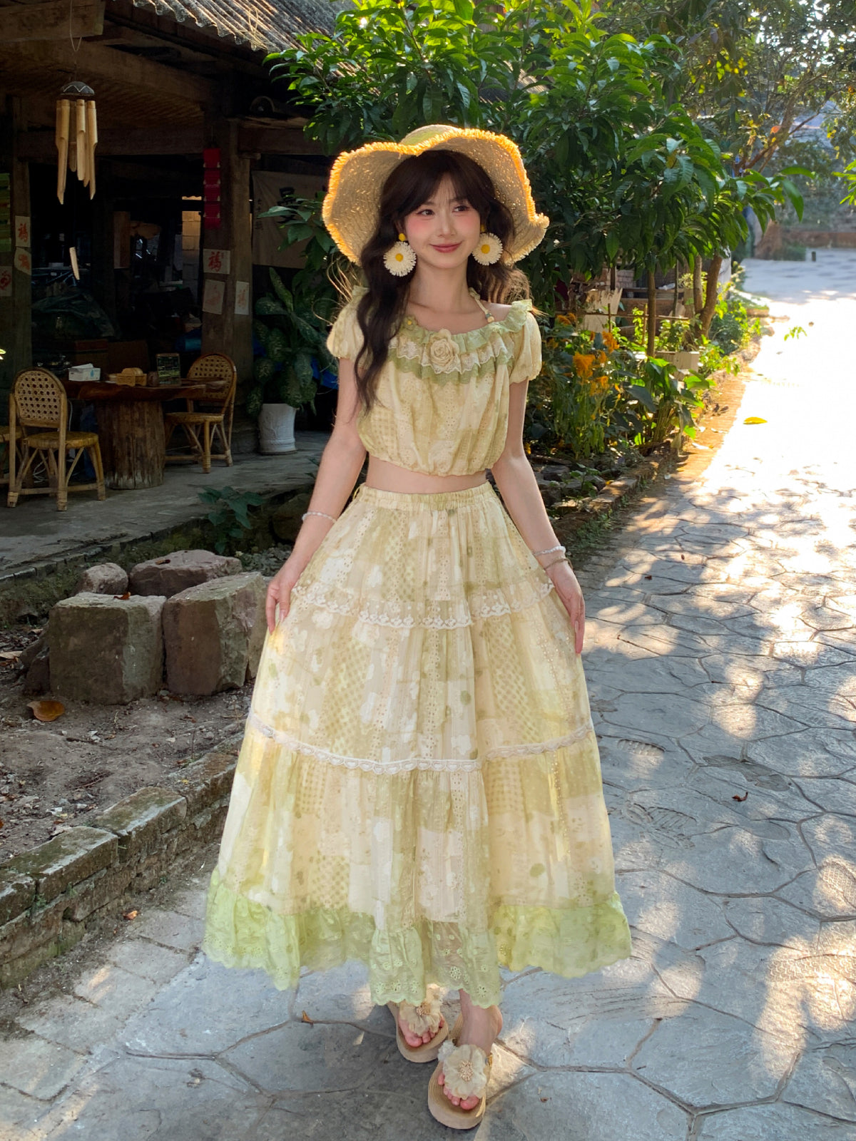 Sage Cottage Crop Top & Maxi Skirt-Sets-ntbhshop