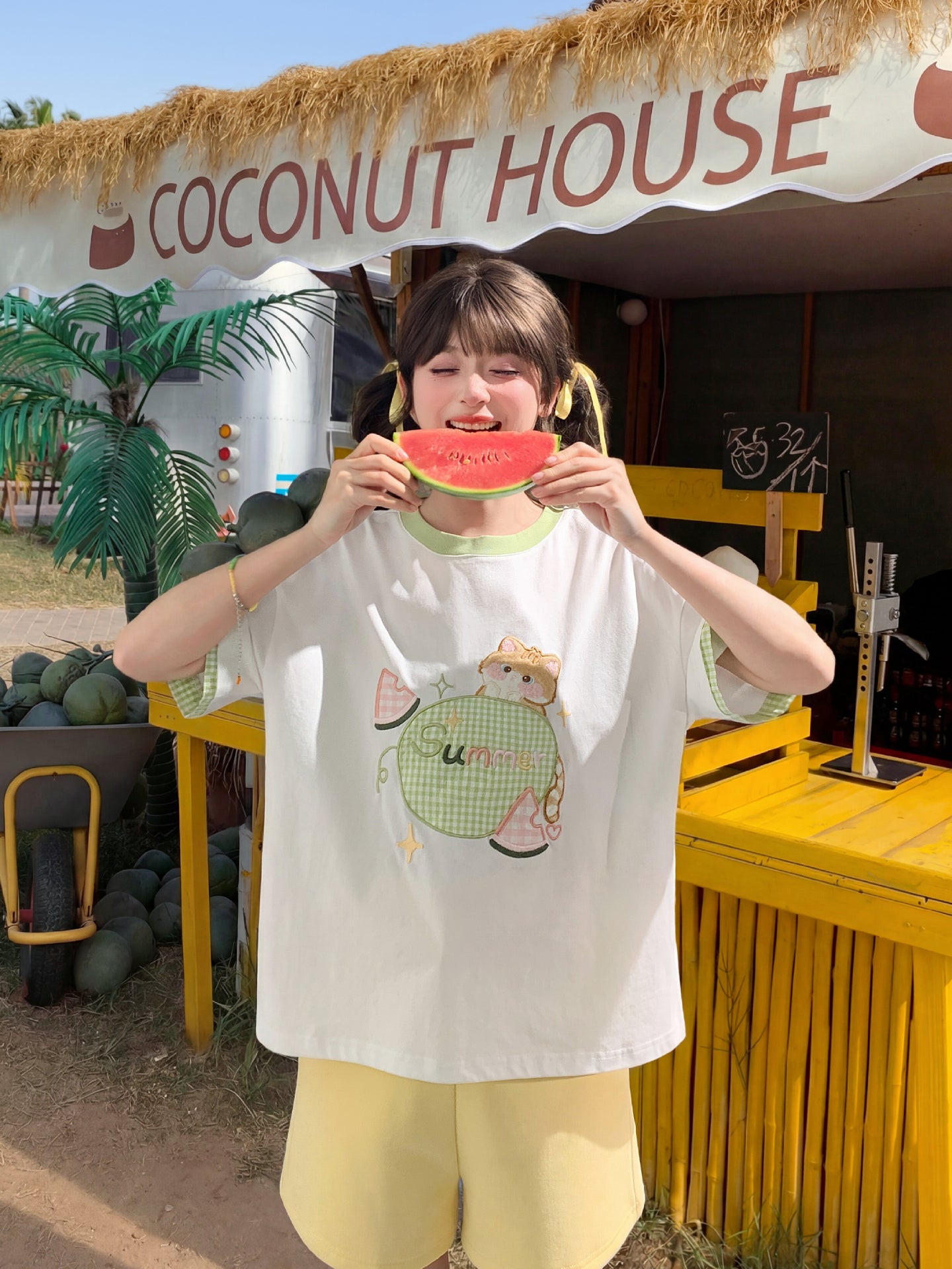 Summer Melon Kitten Tee-Tops-ntbhshop