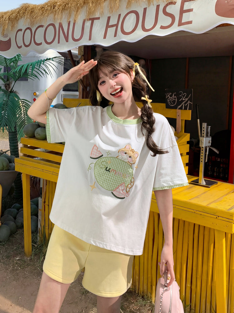 Summer Melon Kitten Tees-Tops-ntbhshop