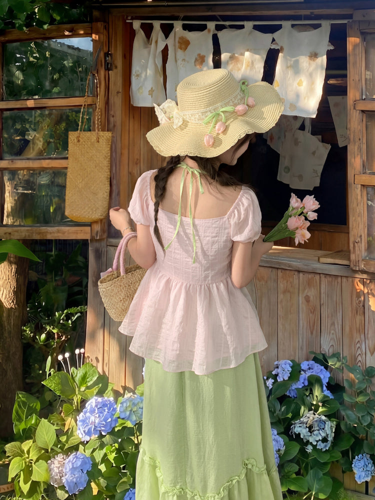 Tulip Bloom Spliced Blouse-Tops-ntbhshop