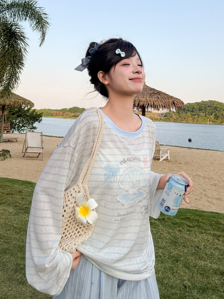 Seashell Unicorn Long Sleeve Tee-Tops-ntbhshop