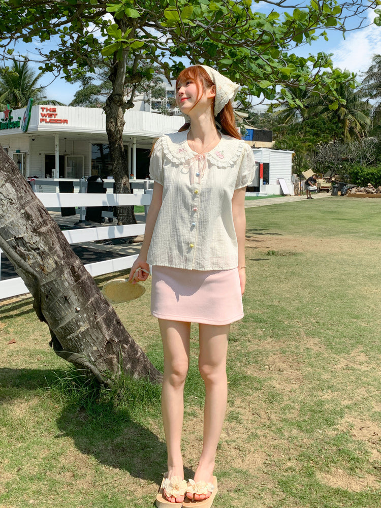Cherry Heart Doll Collar Blouse-Tops-ntbhshop