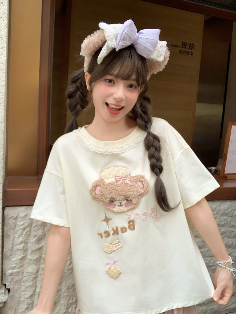 Bakery Bear Lace Tee-Tops-ntbhshop