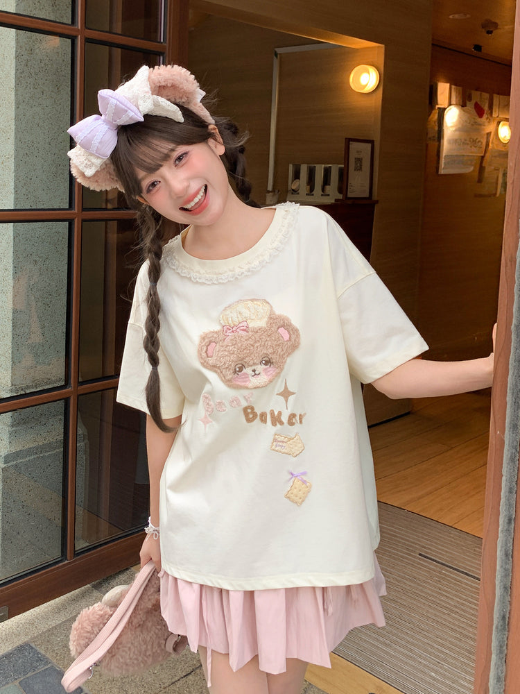 Bakery Bear Lace Tee-Tops-ntbhshop