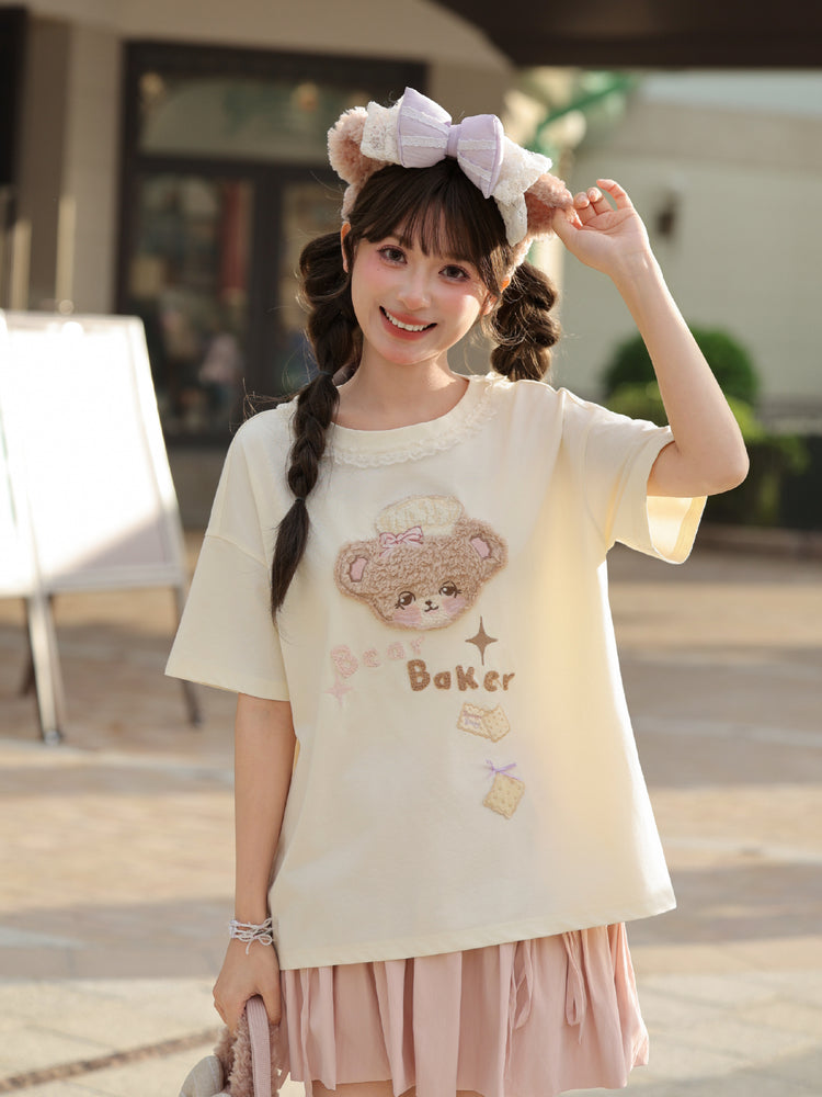 Bakery Bear Lace Tee-Tops-ntbhshop