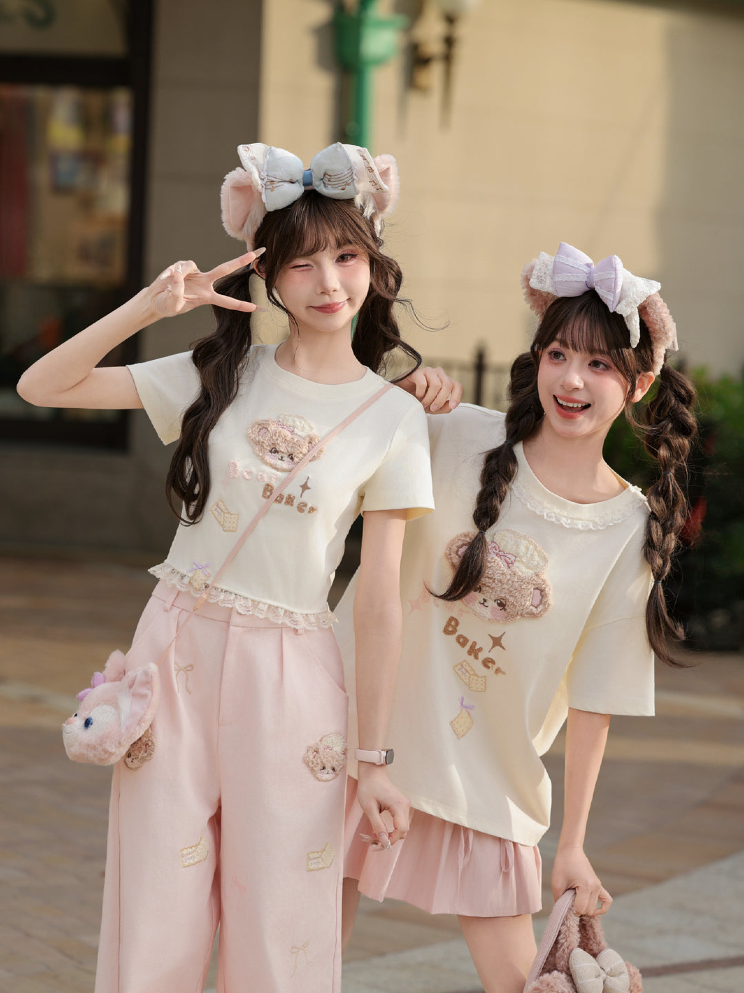 Bakery Bear Lace Crop Tee-Tops-ntbhshop