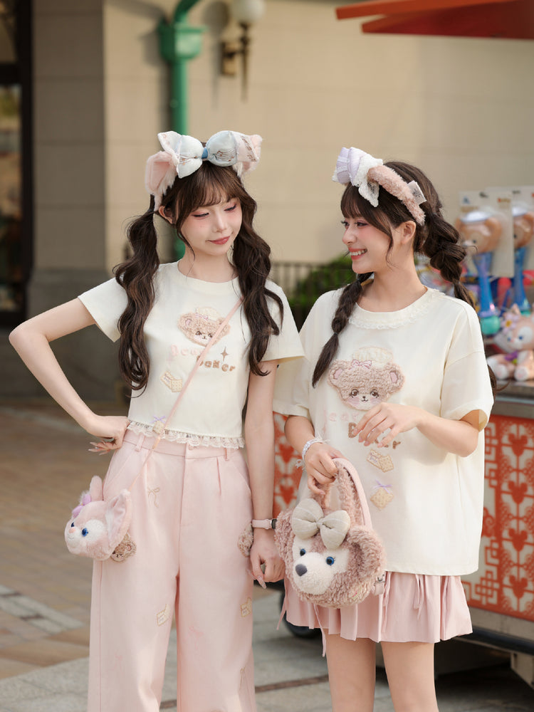 Bakery Bear Lace Crop Tee-Tops-ntbhshop