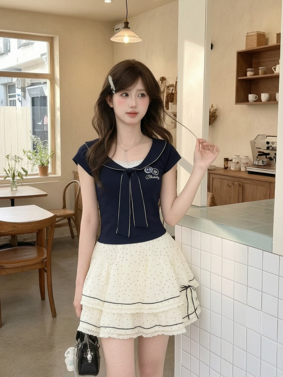 Blueberry Ribbon Layered Top-Tops-ntbhshop