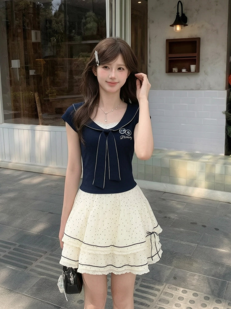 Blueberry Ribbon Layered Top-Tops-ntbhshop
