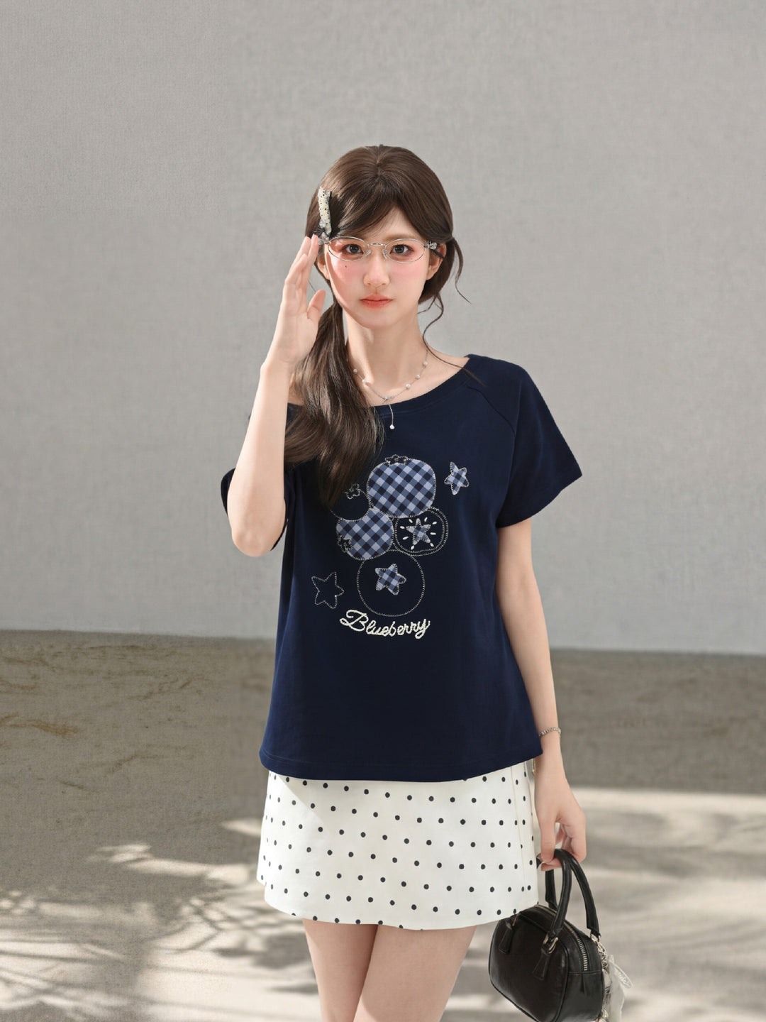 Blueberry Gingham Slant Top-Tops-ntbhshop