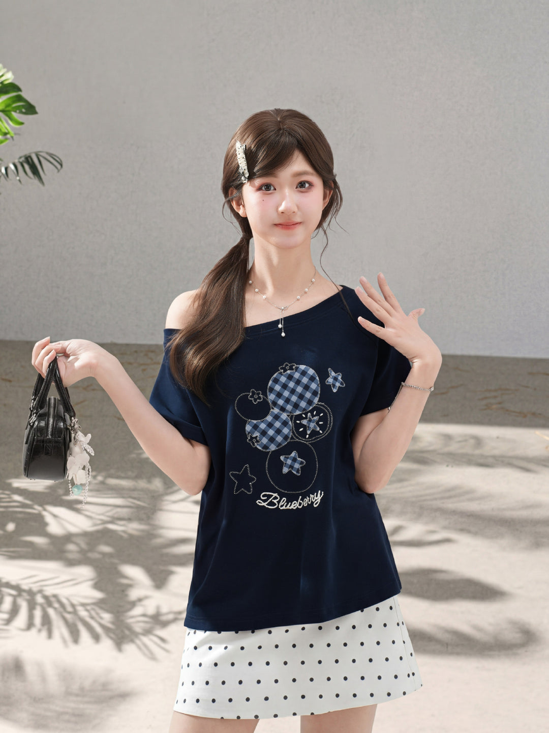 Blueberry Gingham Slant Top-Tops-ntbhshop