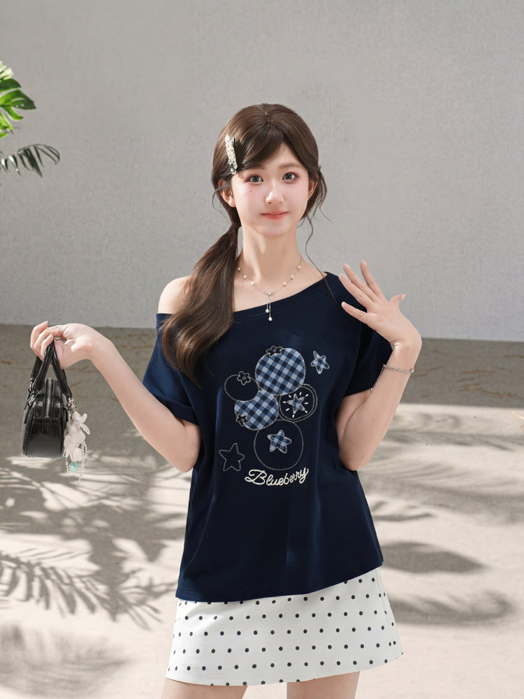 Blueberry Gingham Slant Top-Tops-ntbhshop