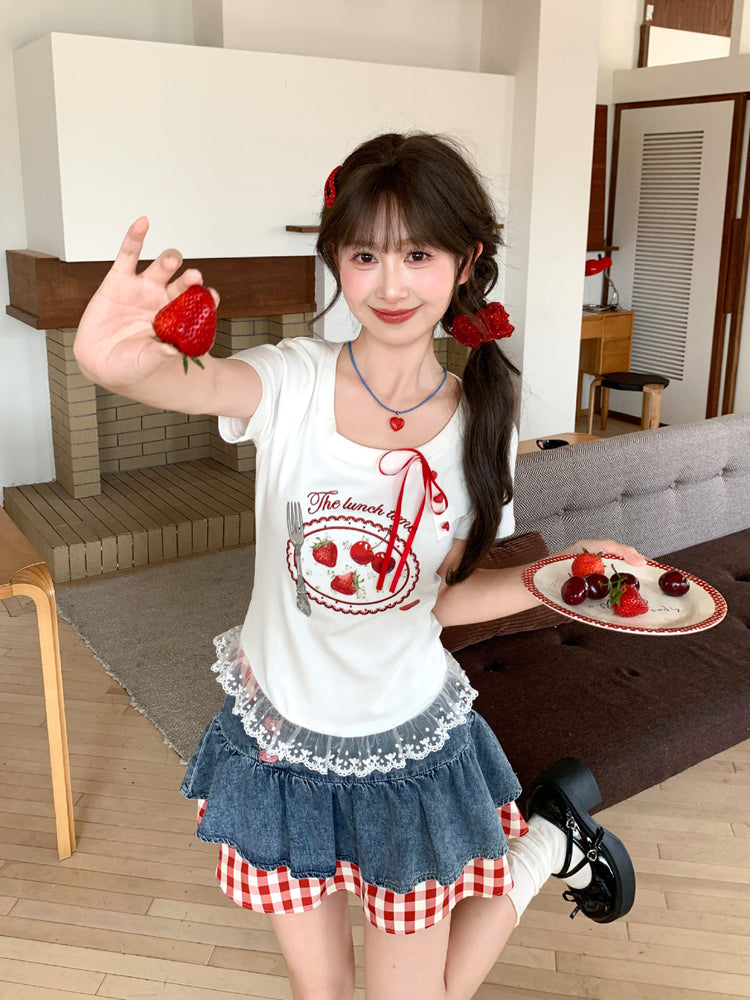 Strawberry Lunch Baby Tee-Tops-ntbhshop