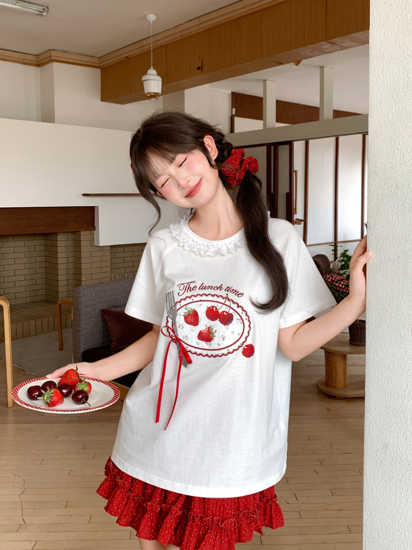 Strawberry Lunch Cotton Tee-Tops-ntbhshop