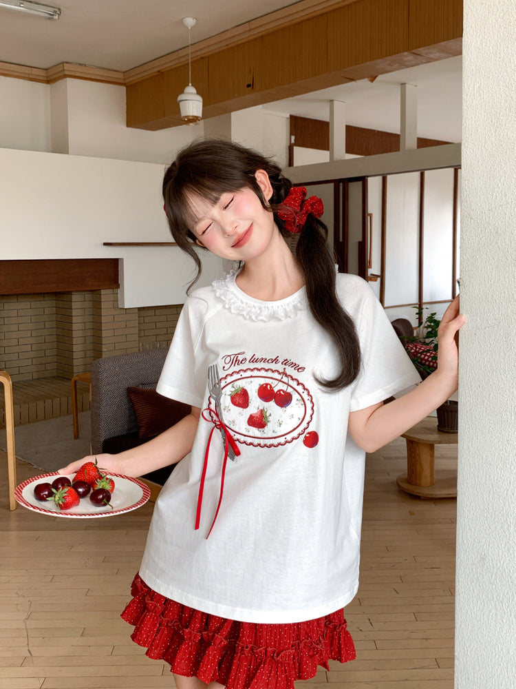 Strawberry Lunch Cotton Tee-Tops-ntbhshop