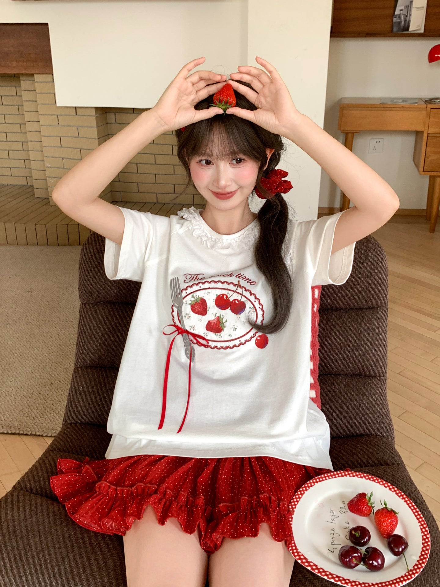 Strawberry Lunch Cotton Tee-Tops-ntbhshop