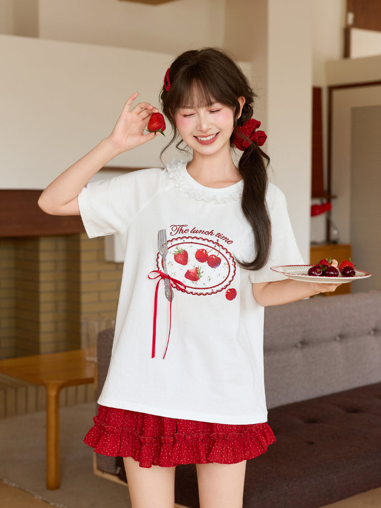 Strawberry Lunch Cotton Tee-Tops-ntbhshop
