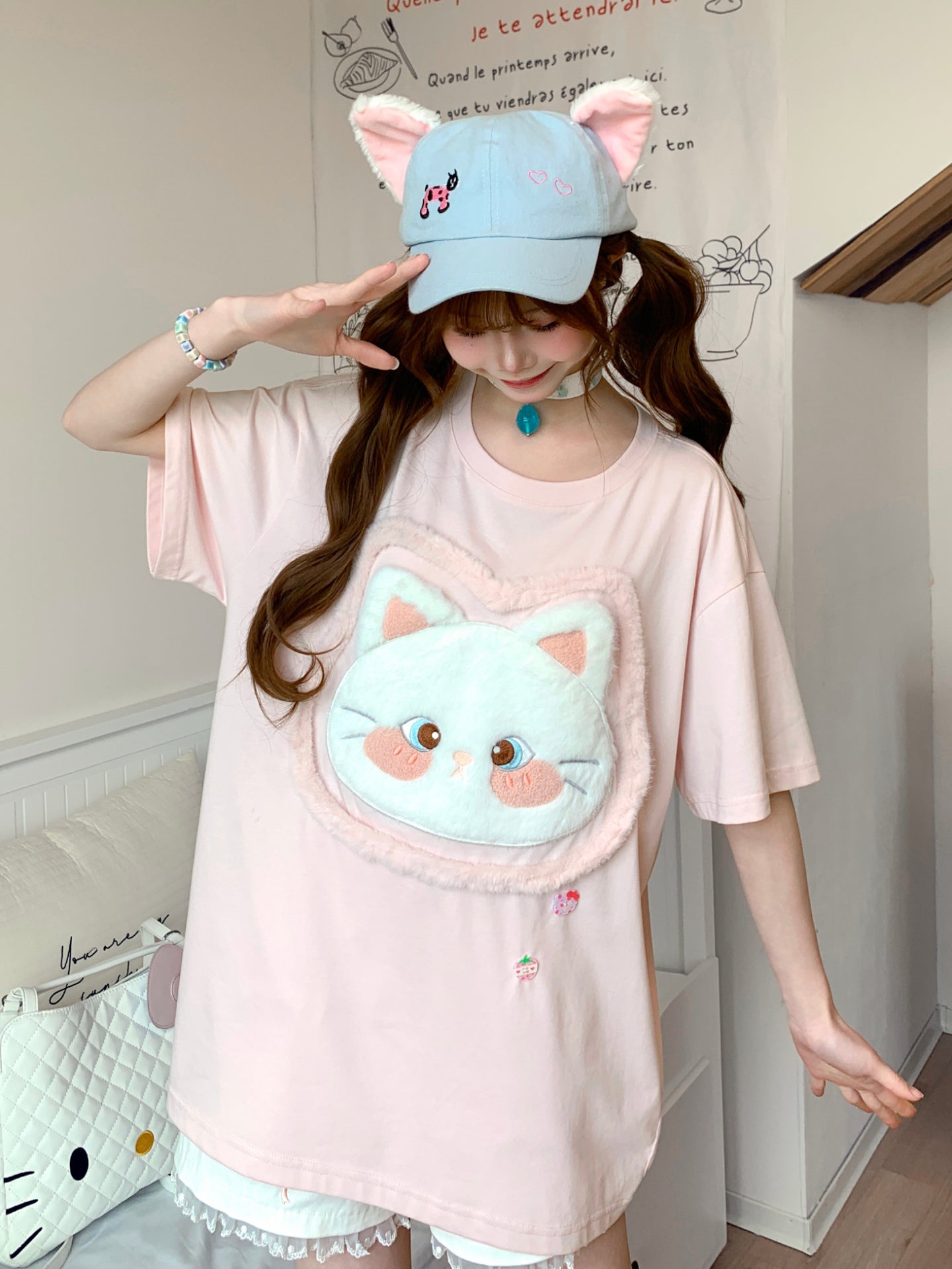 Cloud Kitten Hairpin Tees-Tops-ntbhshop