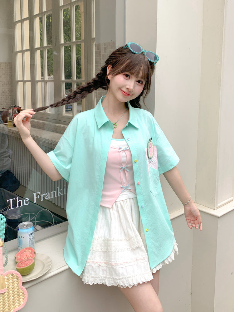 Guava Pop Button Shirt-Tops-ntbhshop