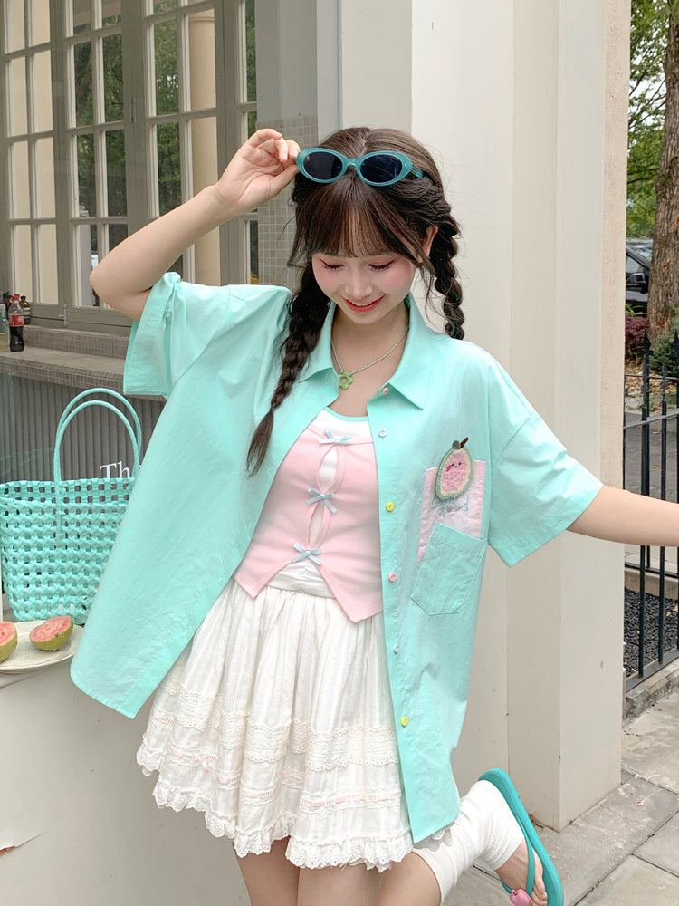 Guava Pop Button Shirt-Tops-ntbhshop