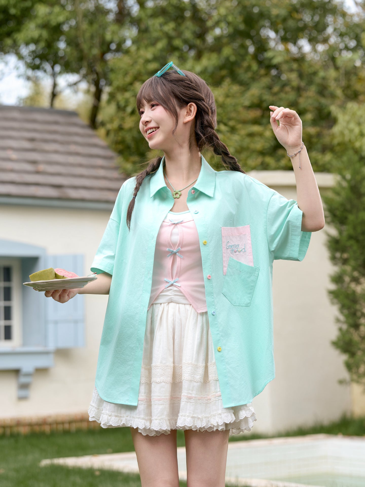 Guava Pop Button Shirt-Tops-ntbhshop