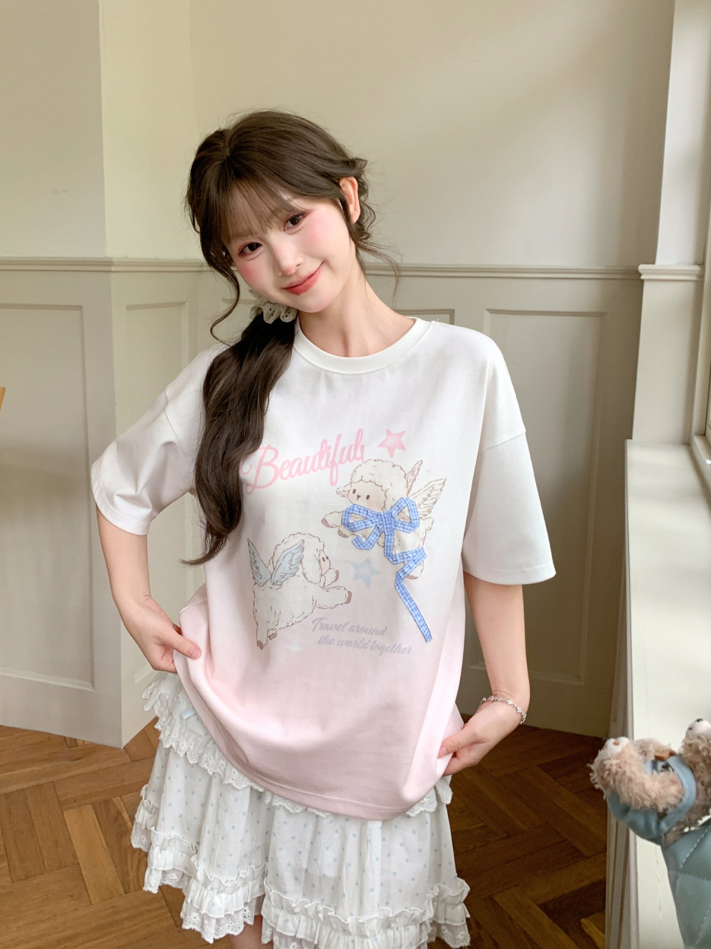 Angel Lamb Gradient Tees-Tops-ntbhshop