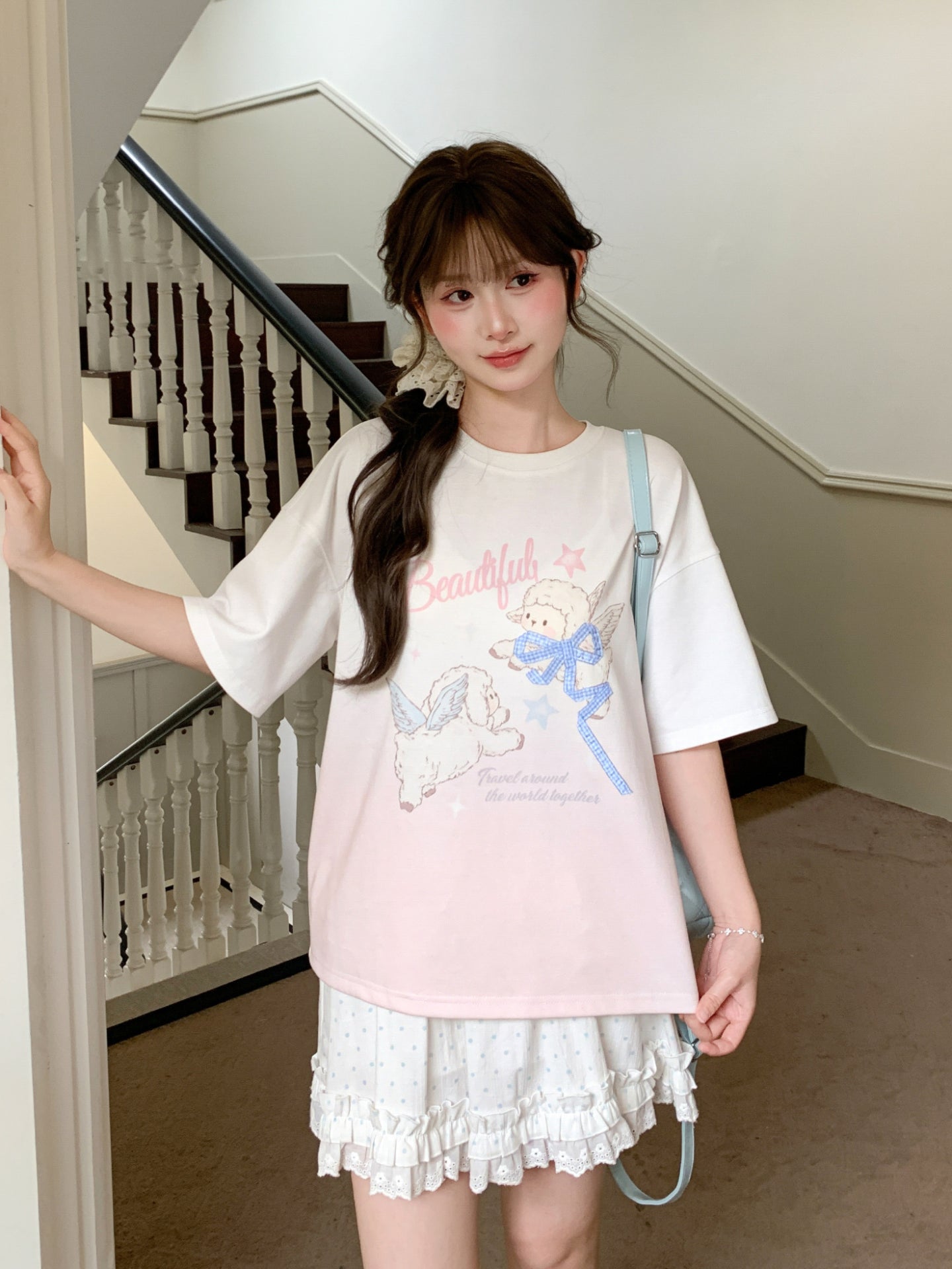 Angel Lamb Gradient Tees-Tops-ntbhshop