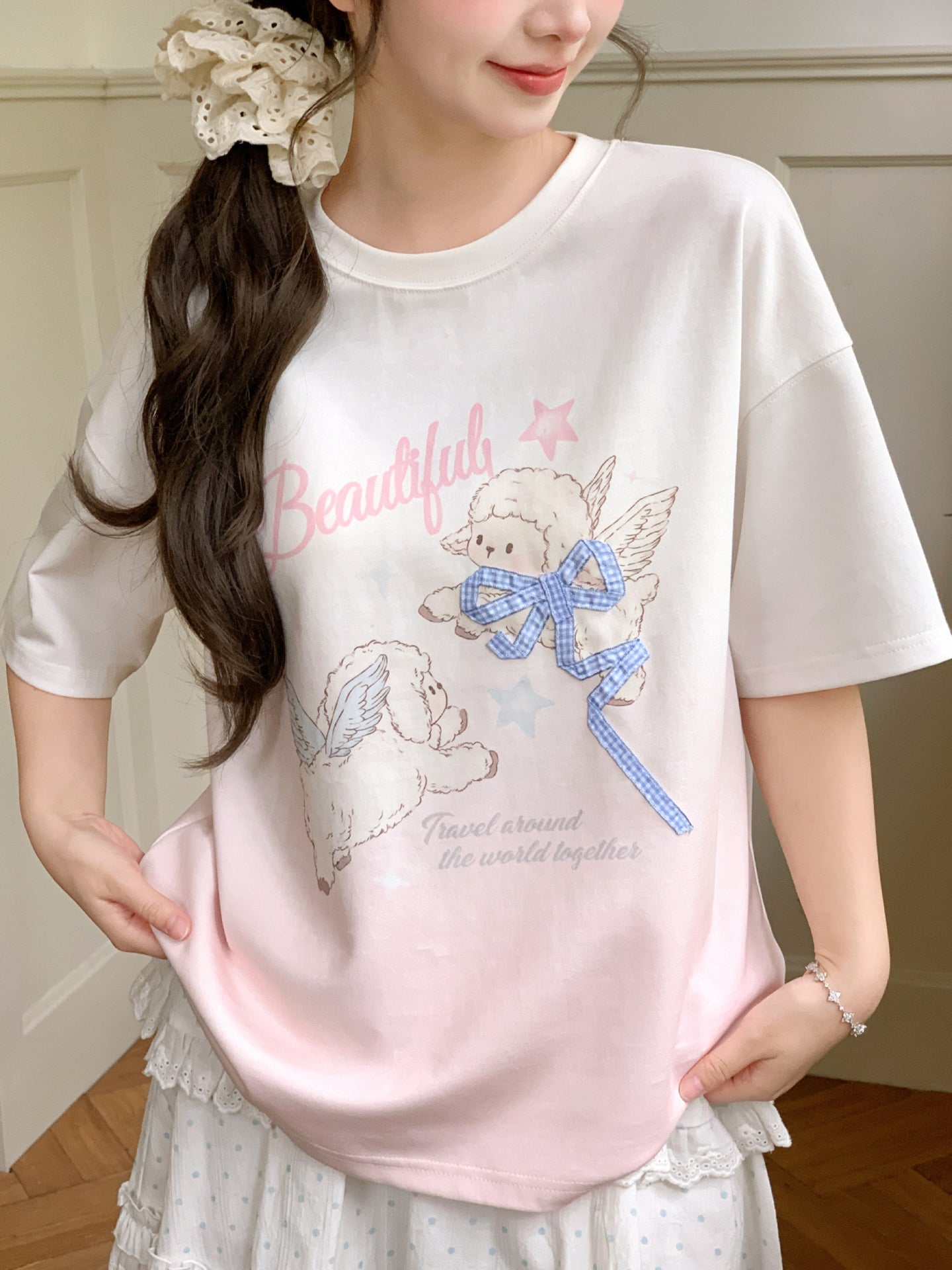 Angel Lamb Gradient Tees-Tops-ntbhshop