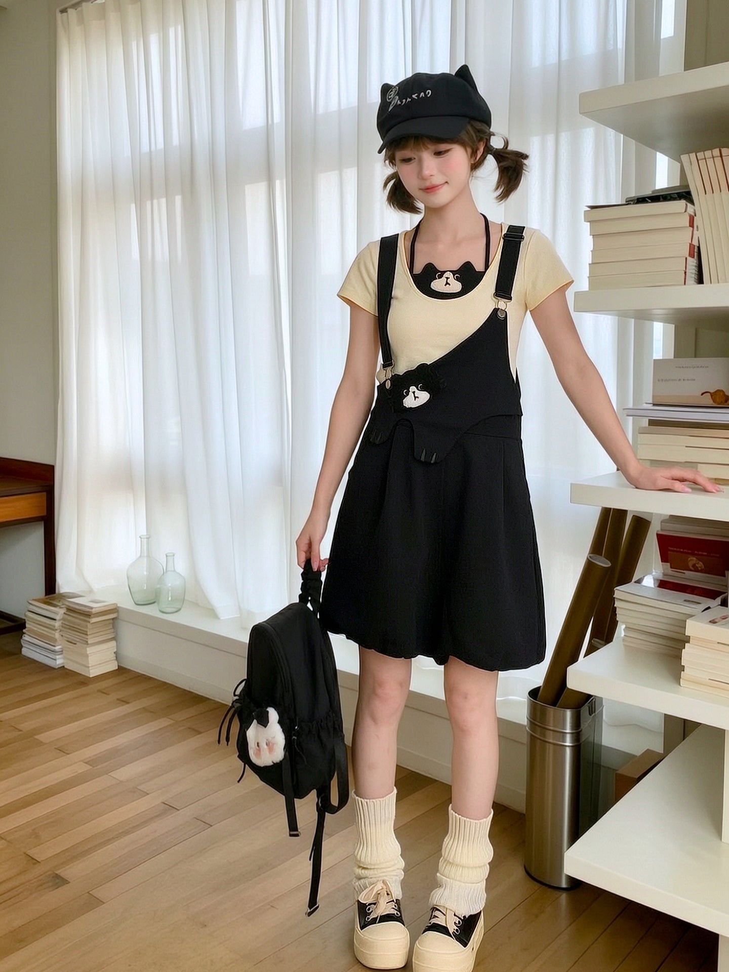Milk Cat Overall Shorts-Bottoms-ntbhshop