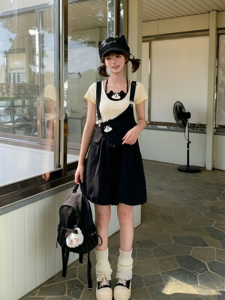 Milk Cat Overall Shorts-Bottoms-ntbhshop
