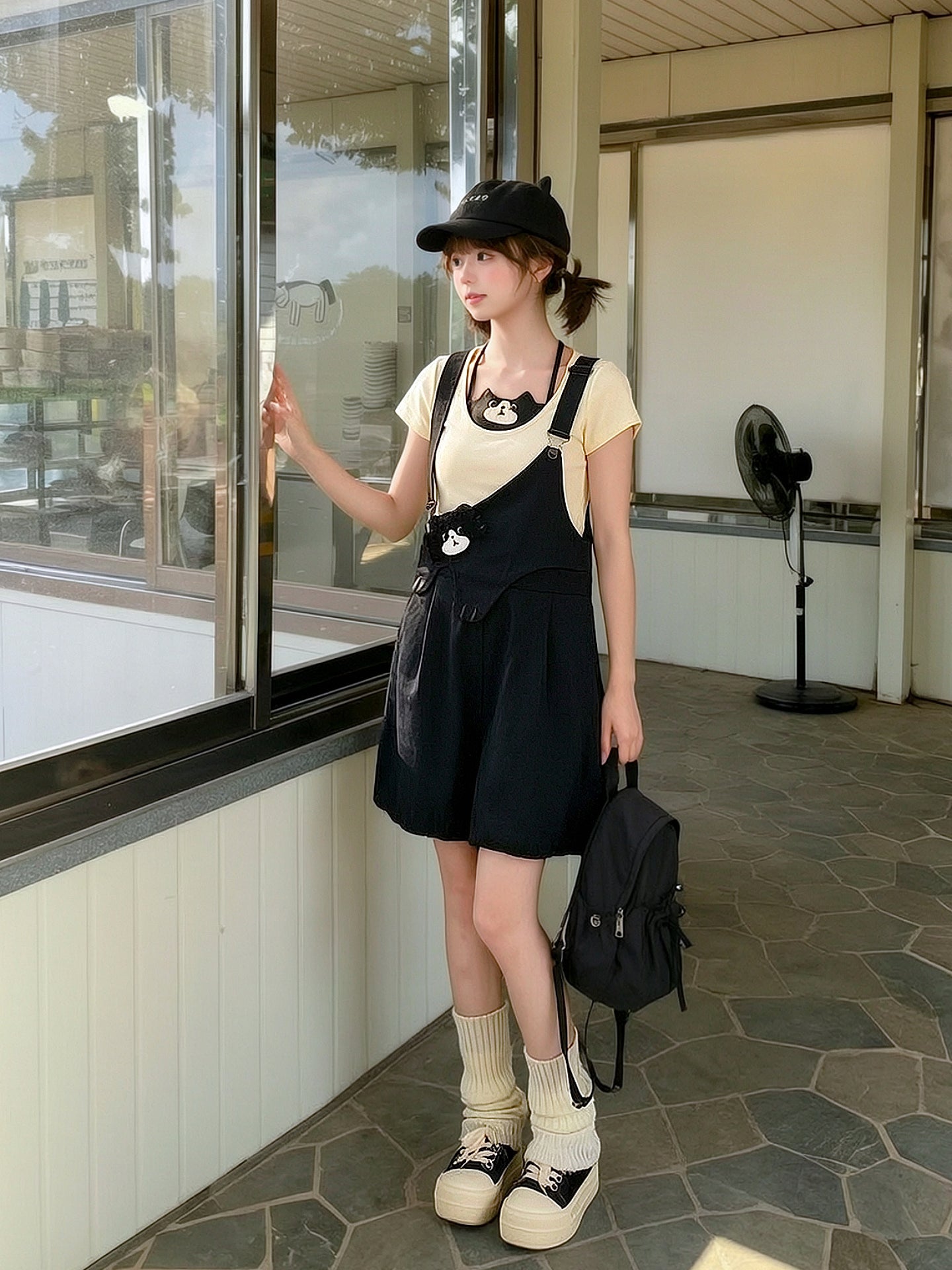 Milk Cat Overall Shorts-Bottoms-ntbhshop