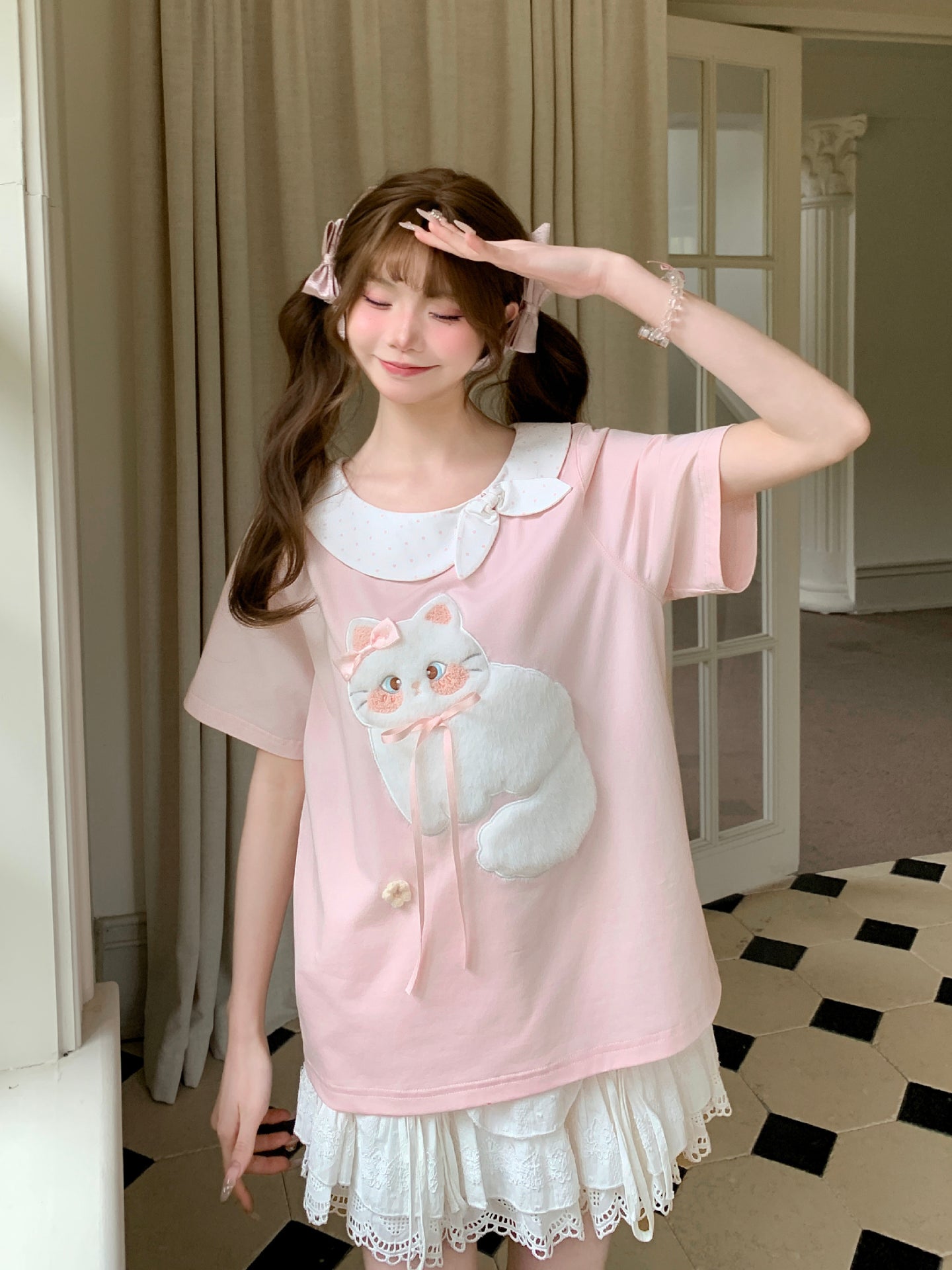 Cloud Kitty Doll Collar Tees-Tops-ntbhshop