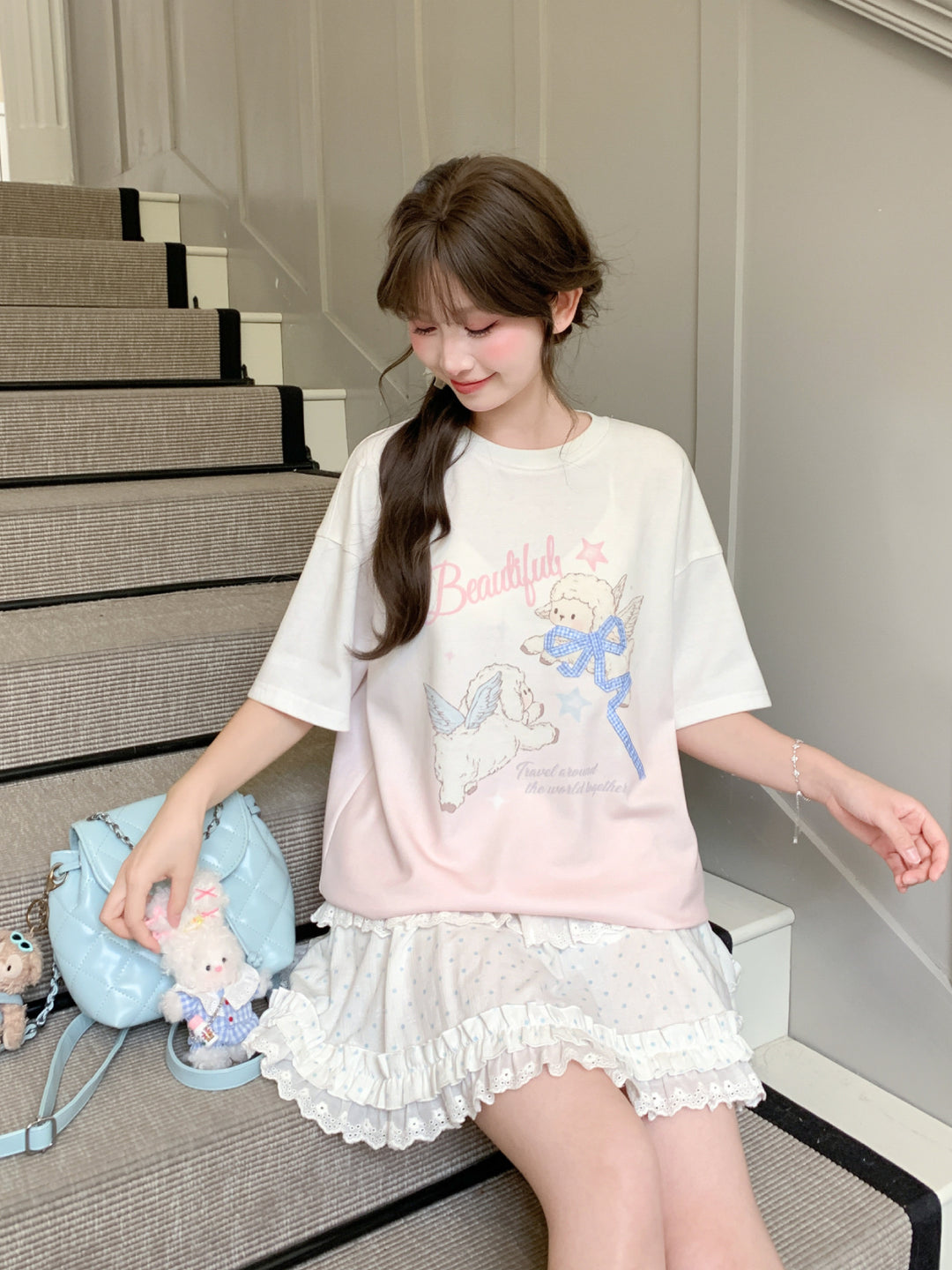 Angel Lamb Gradient Tees-Tops-ntbhshop