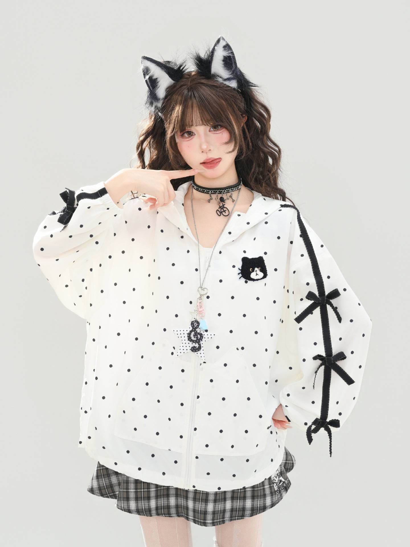 Milk Cat Dot Sun Jacket-Outerwear-ntbhshop