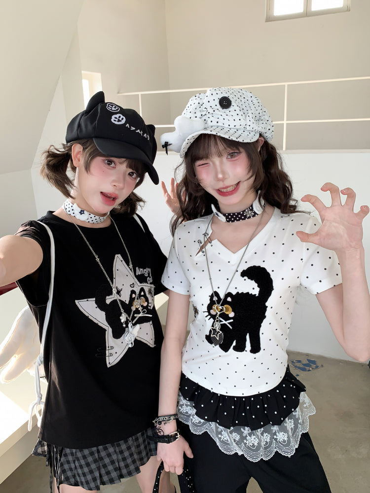 Angry Cat Polka Tee-Tops-ntbhshop