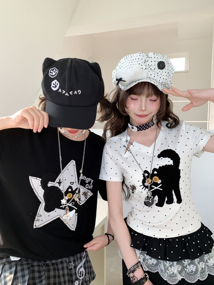 Angry Cat Star Tee-Tops-ntbhshop