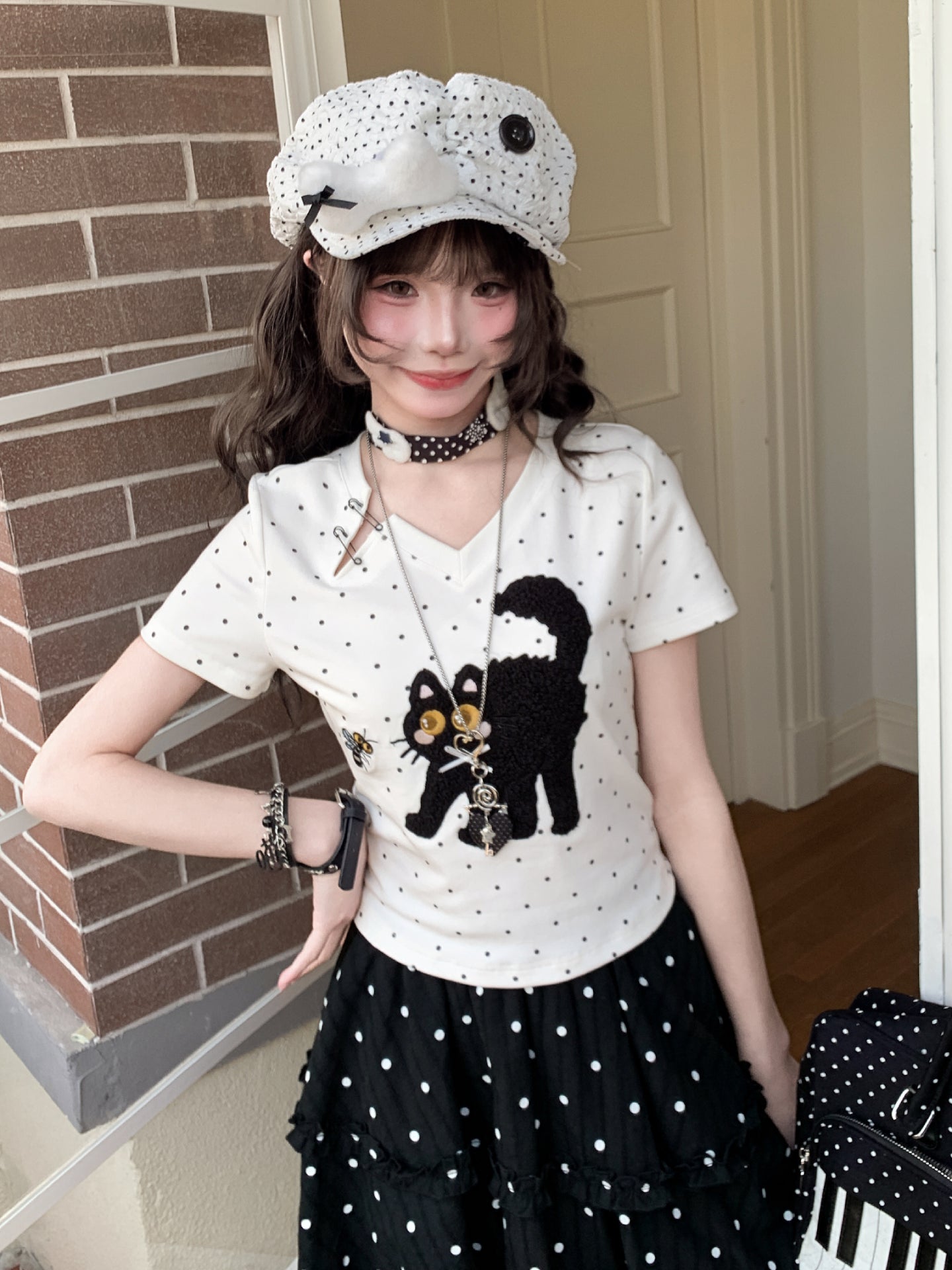 Angry Cat Polka Tee-Tops-ntbhshop
