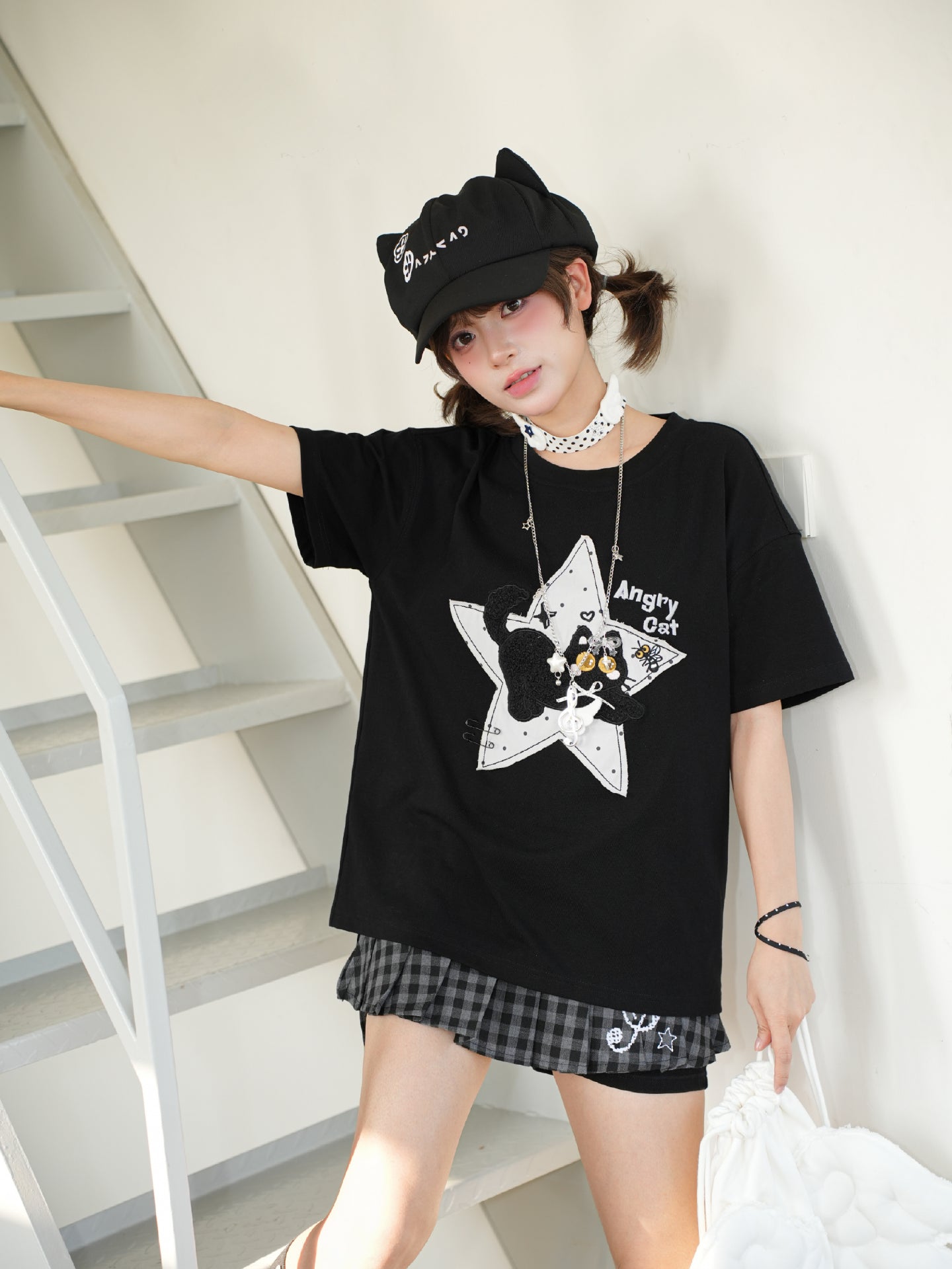 Angry Cat Star Tee-Tops-ntbhshop