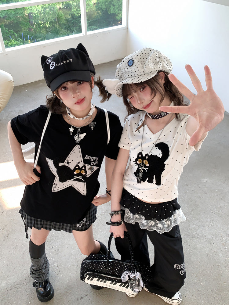 Angry Cat Star Tee-Tops-ntbhshop