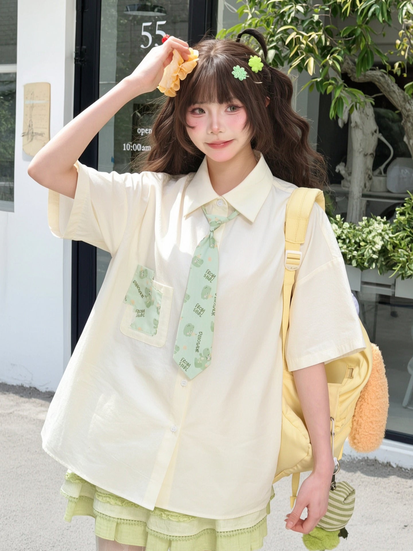 Dinosaur Club Cotton Tie Shirt-Tops-ntbhshop
