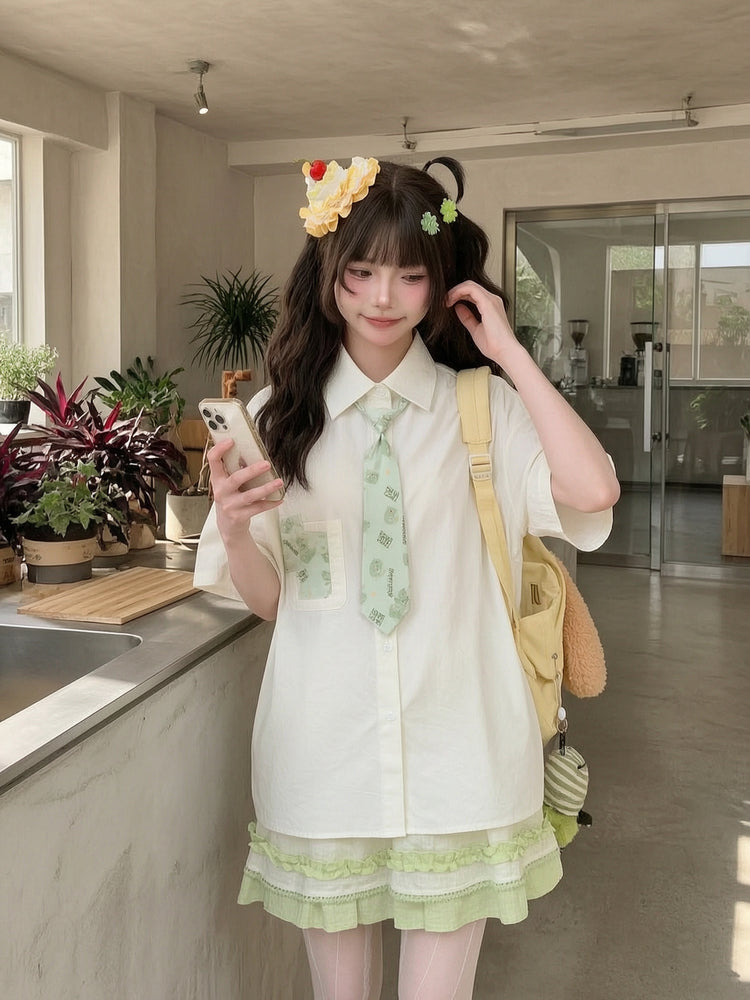 Dinosaur Club Cotton Tie Shirt-Tops-ntbhshop