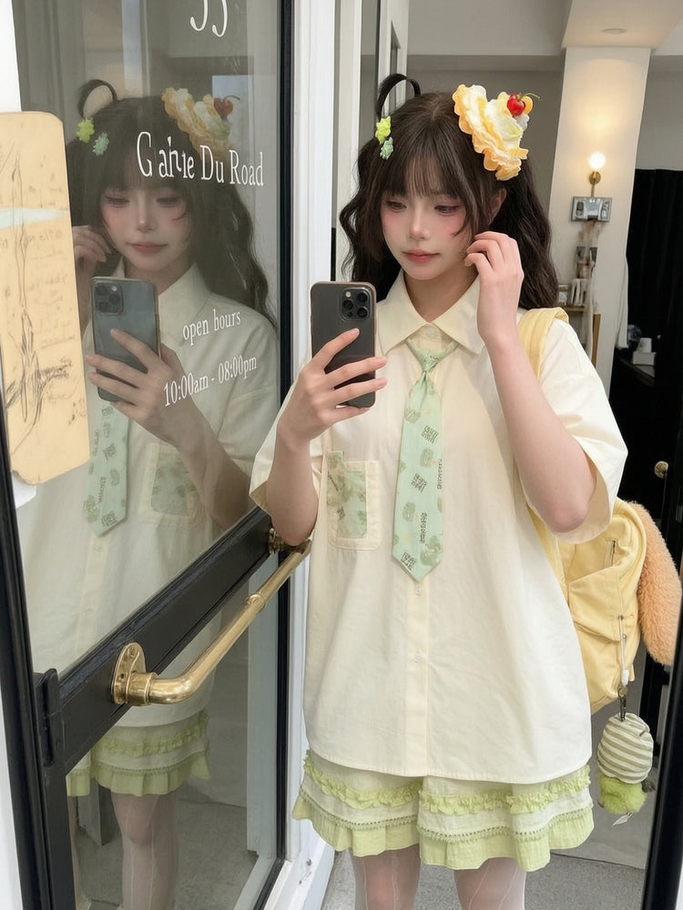 Dinosaur Club Cotton Tie Shirt-Tops-ntbhshop